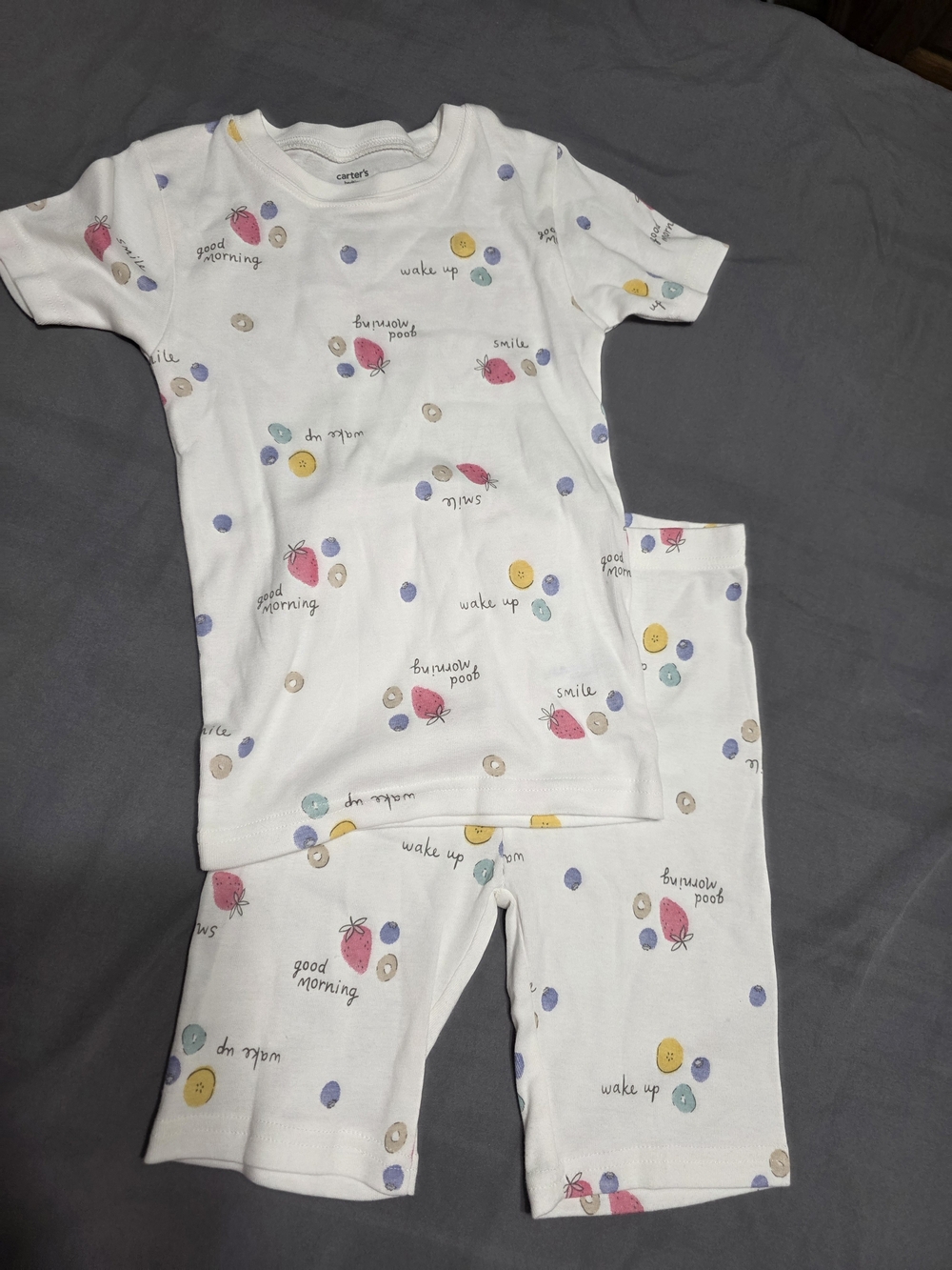 Carter's White Short Pajama Set with Pink Strawberry & Multicolor Dots